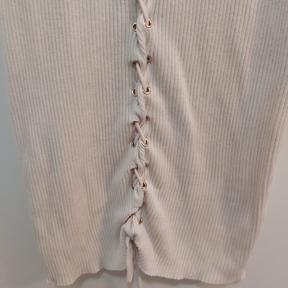 Main Strip Beige Rayon Bodycon Sleeveless Dress Size Medium (M) - Picture 5 of 5